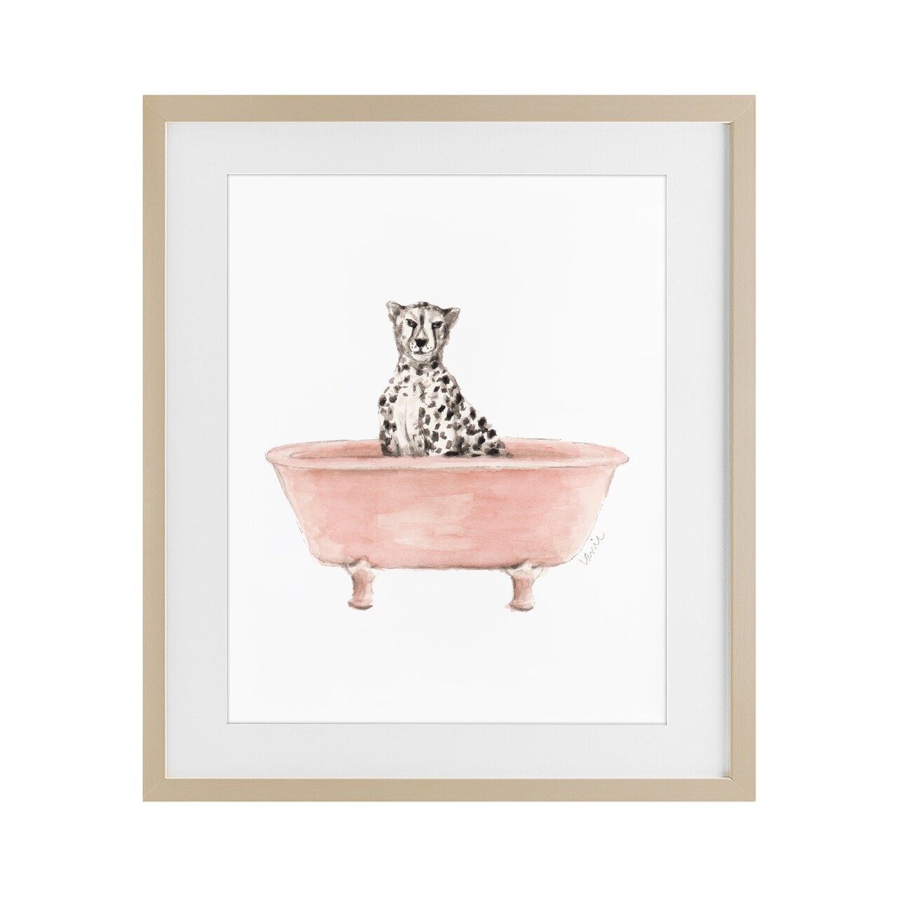 Stupell Industries Cheetah in Pink Tub Framed Print Under Glass, design by Lanie Loreth